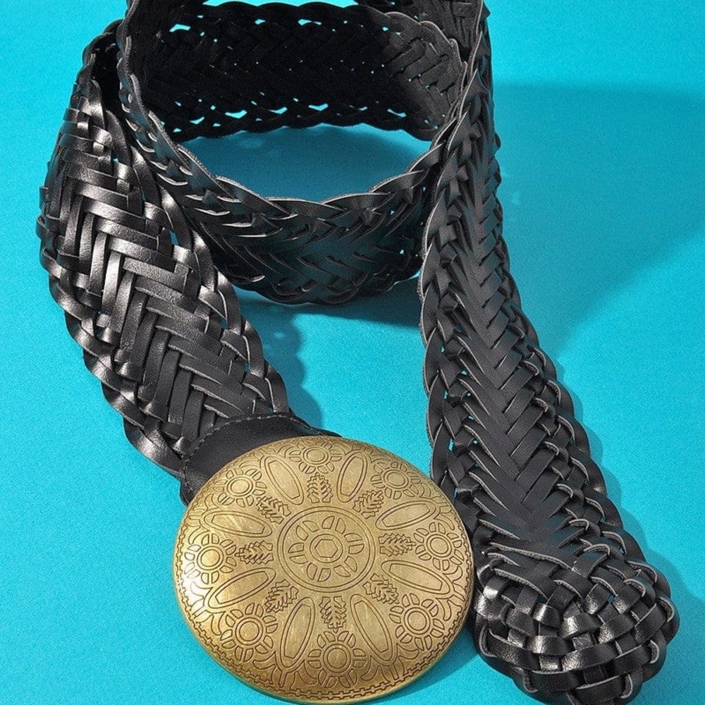 Black Braided Belt with Gold Buckle